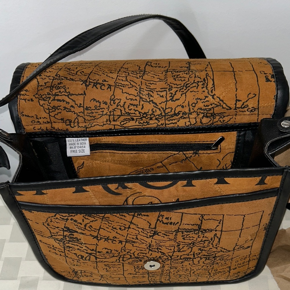 Brown and Black Map Suede Leather Shoulder Bag - Picture 7 of 8